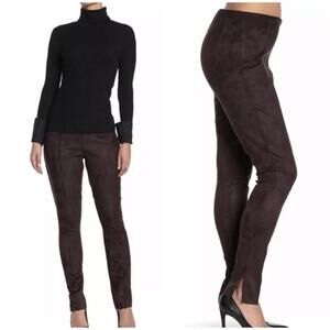 Zeza B Olive Green Split Hem Faux Suede Leggings